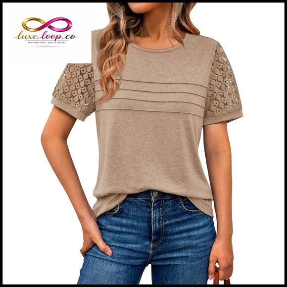 Tops - Short Sleeve Lace T-Shirt Elegant Chic Business Casual Summer Top